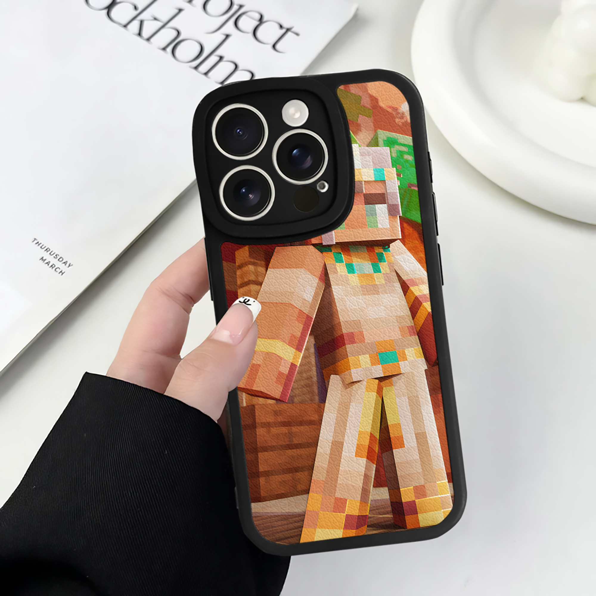 （画像用） マインクラフト ブロックの世界 Minecraft MC Block world 【iPhone 16シリーズ対応】シリコンスマホケース（レザー調） 材質：シリコン